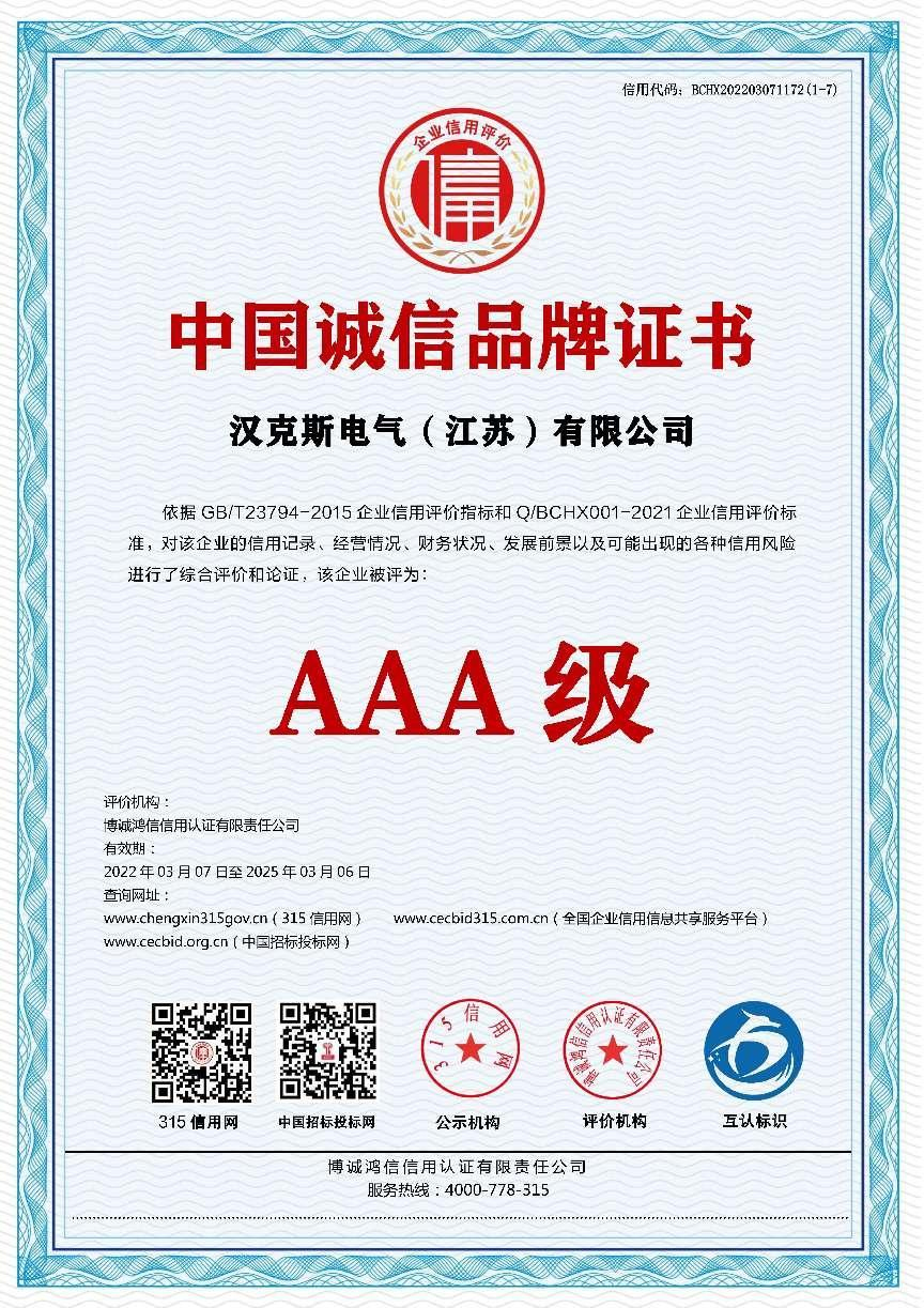 中国诚信品牌证书